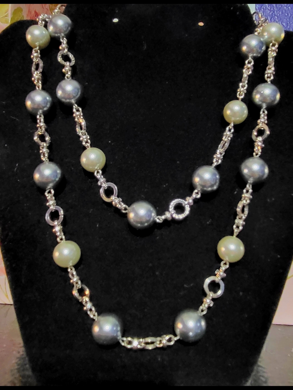Talbots 36" Silver-Tone & Faux Pearl Long Opera Necklace